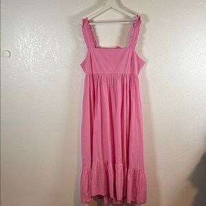 Free People Pink Tiered Maxi Dress Square Neck Tie Back Size XL